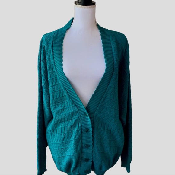 VINTAGE 80’S COLTER BAY INTERNATIONAL GREEN CARDIGAN SWEATER - Picture 13 of 15